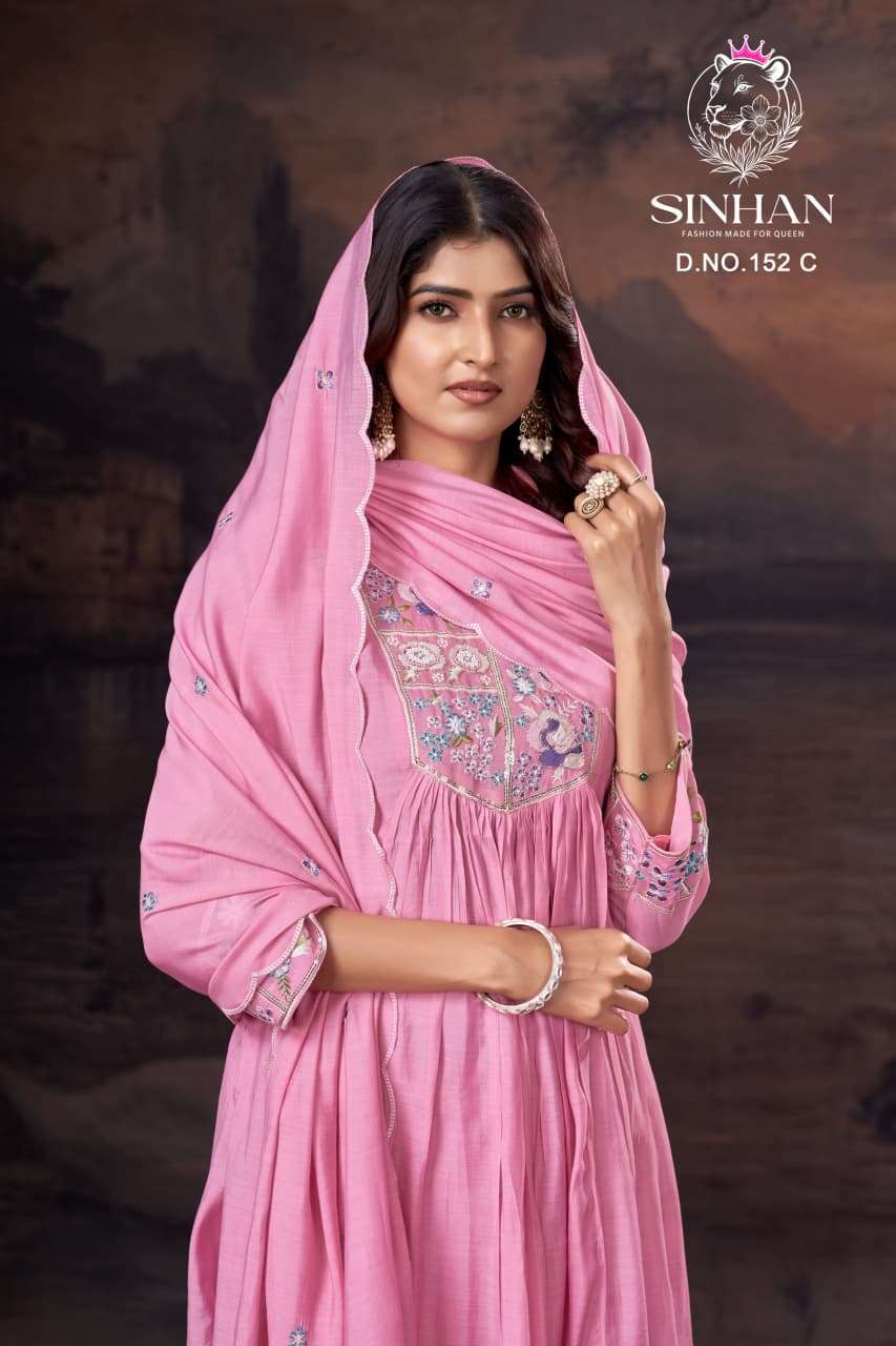 SINHAN 152 ABC BOUTIQUE CHANDERI WITH COTTON INNER KURTI PANT SUIT CATALOGUE SURAT 